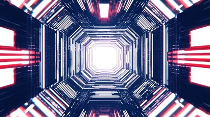 Poster - Futuristic Tunnel with Neon Lights and Digital Patterns