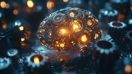Poster - Futuristic Brain with Gears and Glow Effect