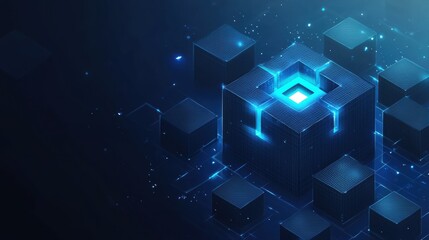 Fototapete - abstract technology background with glowing cubes
