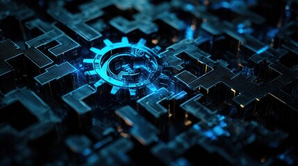 Poster - Abstract Technology Pattern with Gear Motif