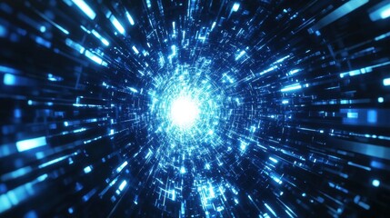 Poster - Futuristic Light Tunnel with Dynamic Blue Visuals