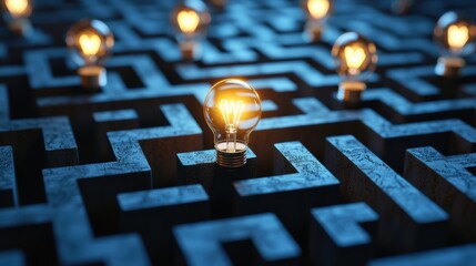 Poster - Light Bulb in a Maze of Ideas and Solutions
