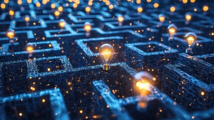 Poster - Glowing Bulbs in a Dark Maze Conceptual Illustration