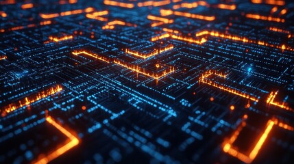 Poster - abstract digital circuit pattern with glowing lines