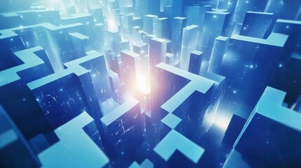 Poster - Abstract Blue Cityscape with Light Effects