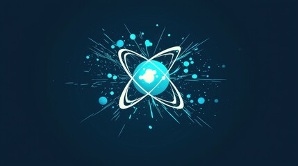 Poster - Abstract Atomic Structure with Blue Energy Burst