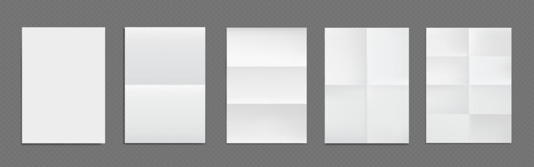 Poster - folded paper sheets set isolated on transparent background. vector realistic illustration of blank w