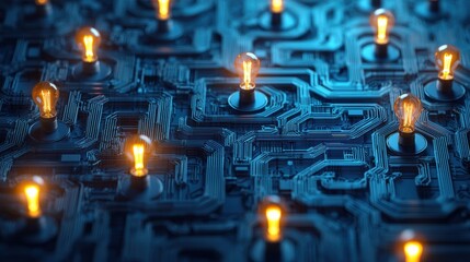 Poster - Illuminated Circuit Board with Vintage Bulbs