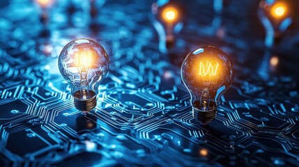 Poster - Innovative Light Bulbs on Circuit Board Background