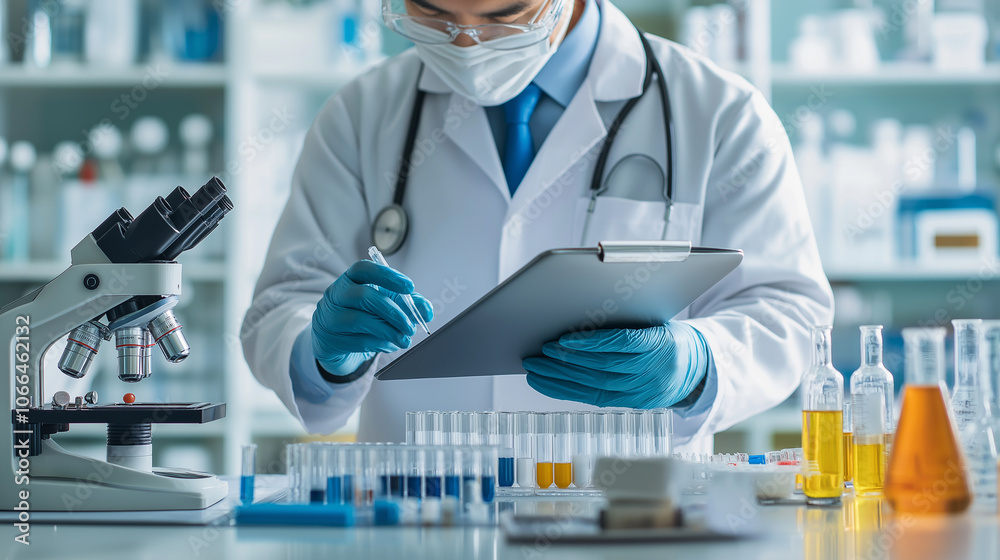 Docter Using Science Tablet, planning, and scientist with digital innovation, data, and ...