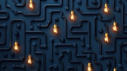 Poster - Abstract Light Bulbs with Wire Design on Dark Background