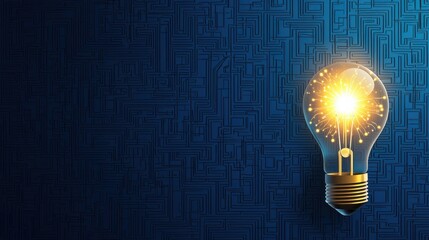 Poster - Bright Light Bulb with Spark on Dark Background