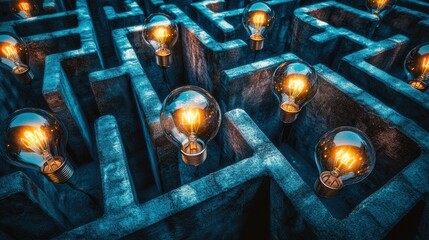 Poster - Light Bulbs in a Complex Labyrinth Design