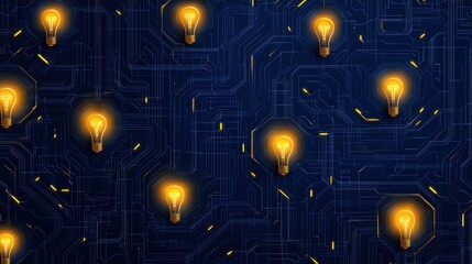 Poster - Electric Light Bulbs on Digital Circuit Background
