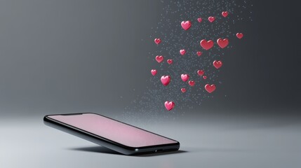 Aufkleber - Many red hearts floating from a smartphone screen, symbolizing love, affection, and positive feedback on social media platforms