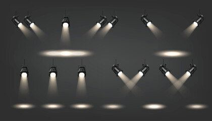 Poster - professional stage spotlights with various beam configurations. realistic 3d vector focused illumina