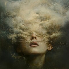 Surreal Portrait of a Woman in Clouds: A Dreamlike and Mystical Artwork