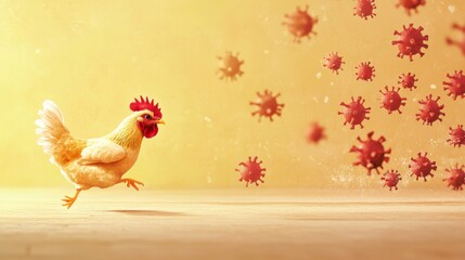 Chickens running away from viruses , Bird flu outbreak , illustration , Generative AI