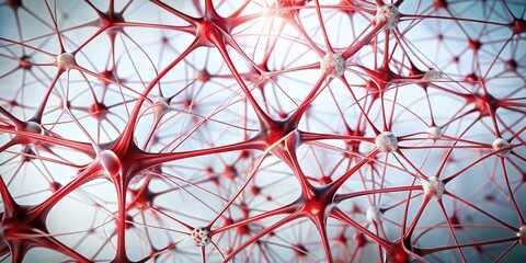Poster - Abstract Neural Connections with Red and White Branching Structures on a White Background for Technology and Science Illustrations