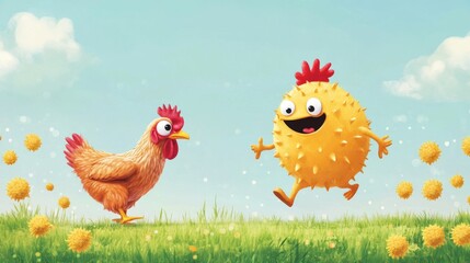 Chickens running away from viruses , Bird flu outbreak , illustration , Generative AI