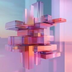 Poster - abstract geometric structures in vibrant colors showcasing depth and transparency during a serene su