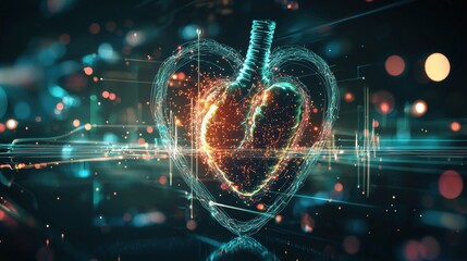 Poster - Glowing Heart Signal in Futuristic Digital Space