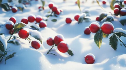 Wall Mural - vibrant holiday cheer - fresh cranberries in snowy wonderland