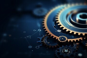 Poster - Close-up of interlocking gears on a dark background highlights mechanical design