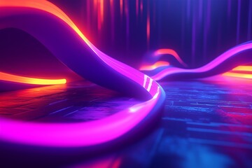 Poster - colorful neon light trails winding through a dark space creating a vibrant visual effect at night