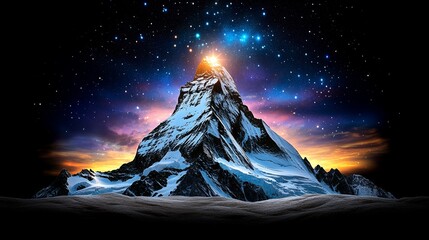 Majestic Mountain Peak Under a Starry Night Sky