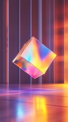 Poster - a colorful floating cube illuminated by vibrant light in a modern indoor space showcasing digital ar