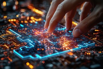 Poster - Hand Interacting with Glowing Circuit Board