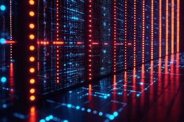 Poster - Abstract Server Room with Red and Blue Lights