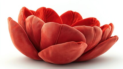 Wall Mural - Red plush flower-shaped cushion on a white background.