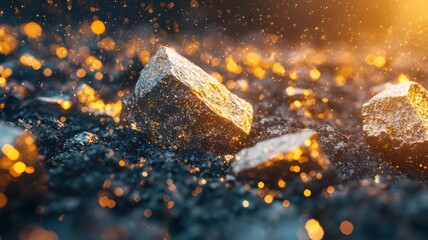 Poster - Glowing Minerals in Dark Liquid with Sparkling Effects