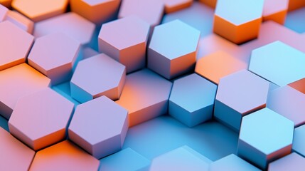 Poster - Colorful hexagonal patterns creating a modern abstract design with soft gradients and shadows in a digital artwork