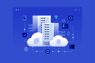 Cloud data center, Cloud computing concept illustration