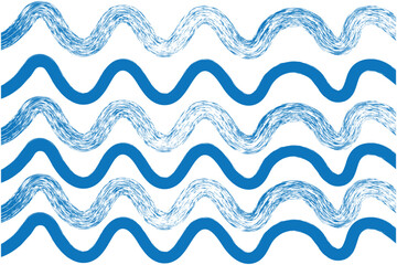 Wall Mural - brush, marker drawn bold doodle lines seamless pattern. abstract modern geometric blue wavy ornament