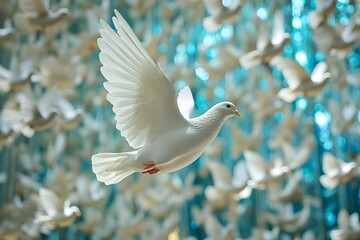 Pentecost dove decorations in sanctuary