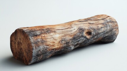 A single, weathered, brown tree log with a light gray background, isolated.