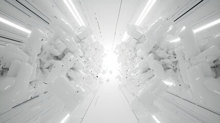 Poster - Futuristic Motion Graphics Masks, a collection of twelve animated transition templates featuring abstract black and white block figures for seamless visual transitions and dynamic presentations.