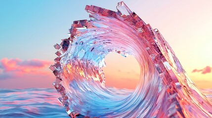 Poster - Dynamic Wave of Geometric Shapes, an abstract depiction of flowing forms in two contrasting colors, creating a sense of motion and depth in a free space environment.