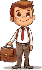 Wall Mural - Office doodle character holding a briefcase, ready for a business trip