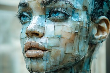 Wall Mural - Close-up of a mosaic sculpture depicting a woman's face