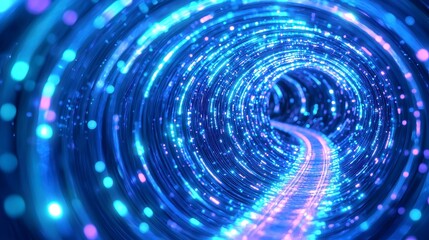 Poster - Time Clock Tunnel in Fibers Ring, a mesmerizing spiral of vibrant fibers converging into a clock face, creating an illusion of depth and movement in an abstract space.