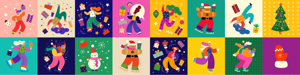 Wall Mural - christmas illustrations. advent christmas calendar. merry christmas holiday elements. christmas deco