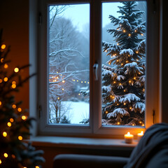 Poster - window with christmas tree