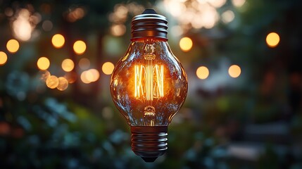 Illuminating Ideas: A Glowing Lightbulb Against a Blurred Background of Lights