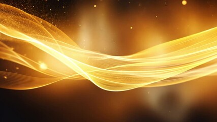 Leinwandbilder - Golden Energy: A mesmerizing abstract wave of shimmering golden light, radiating energy and warmth on a dark background. This captivating abstract image evokes a sense of power, possibility.