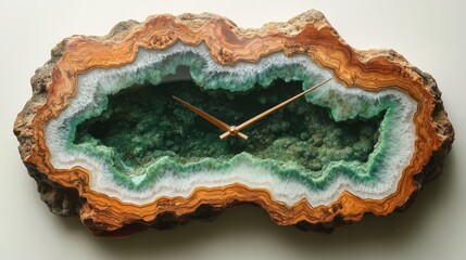 Wall Mural - A unique and stylish agate clock with a wooden frame and a green and white center.